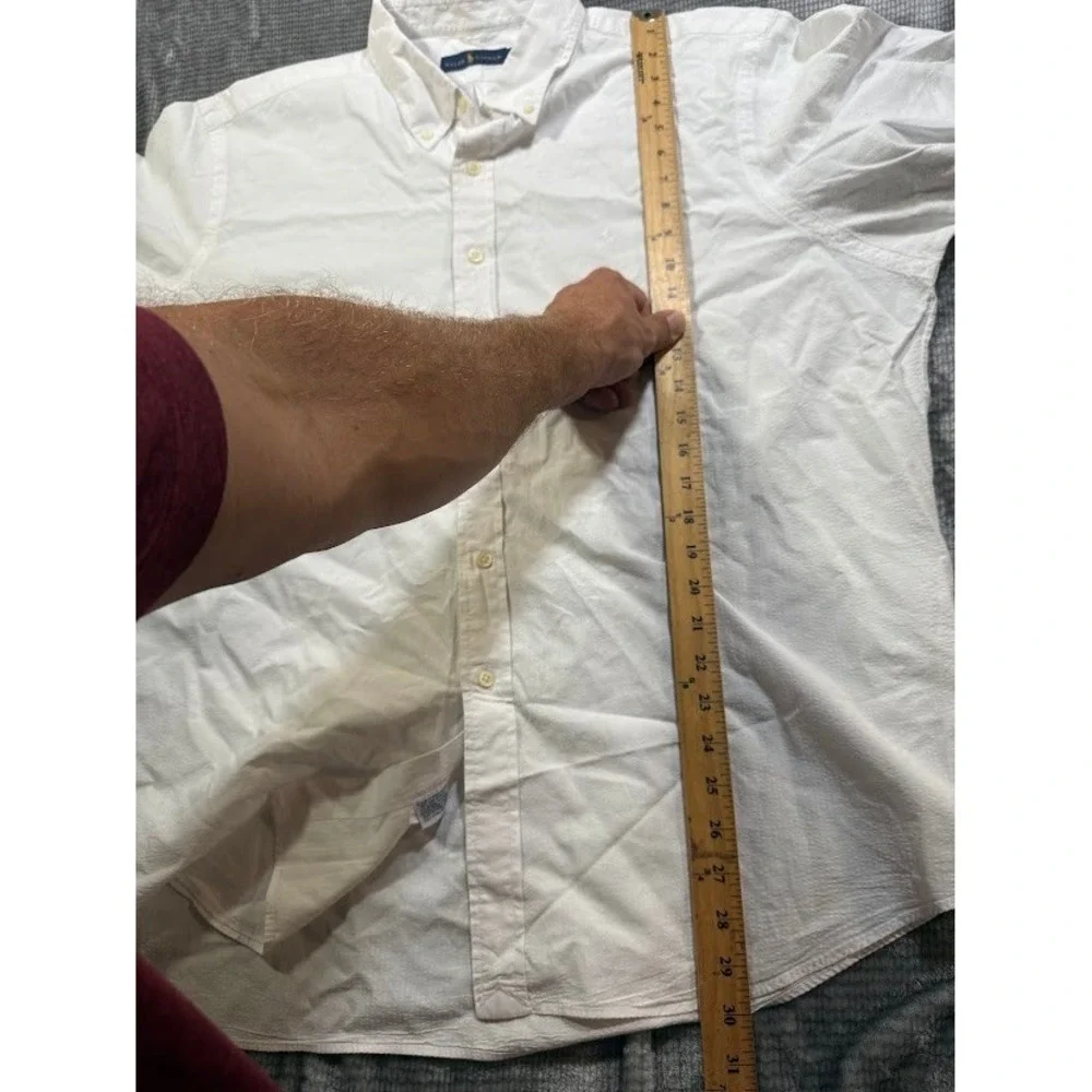 Ralph Lauren Mens XXL White Seersucker Short Sleeve Button Down Shirt Pony Logo